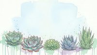 Watercolor succulent plants in pastel colors with paint drips, botanical illustration for home decor and gardening projects.