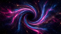 Swirling cosmic energy vortex with vibrant neon pink, blue, and purple light trails against starry space background. Use for sci-fi, technology, and abstract designs.