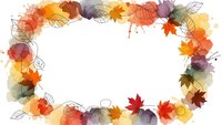 Autumn watercolor frame with colorful fall leaves and paint splashes on white background for seasonal designs, greeting cards and decorations.