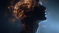Human head silhouette with glowing brain neural networks showing electrical activity and synaptic connections for neuroscience and cognitive research concepts.