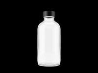 Clear glass bottle with black cap isolated on transparent background, ready for product design, packaging mockups, e-commerce, print-on-demand, and sublimation projects.