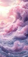 Dramatic pink and purple ocean waves with ethereal lighting and foam spray creating dreamy seascape for fantasy art and digital backgrounds.