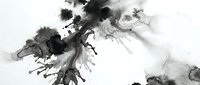 Abstract black ink blots and splatters on white background creating organic flowing patterns for artistic design projects and creative compositions.