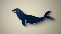 Navy blue silhouette of swimming seal on light background, minimalist marine mammal design for logos, stickers and decorative elements. Isolated graphic element.