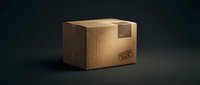 Closed cardboard shipping box with fragile label on dark background, ready for logistics, delivery, and packaging design projects.