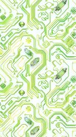 Green circuit board pattern with technology icons and connecting lines tiles into a single seamless background for tech, innovation, and digital design projects.