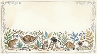 Charming illustrated mice and plants border on cream background with copy space, folk art style for greeting cards, nursery decor, and stationery.