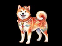 Festive Shiba Inu dog in traditional Chinese New Year attire with floral decor, isolated on transparent background, ready for stickers, t-shirt design, and print on demand.