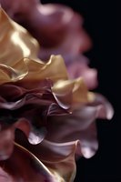 Elegant flowing fabric in burgundy and gold creates abstract waves and folds against dark background, showcasing luxurious textile movement and dramatic lighting.