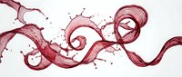 Red wine liquid splash with elegant swirls and droplets on white background, perfect for beverage advertising and culinary design projects.