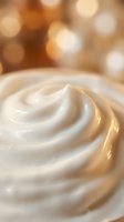 Creamy white swirl texture with golden highlights and warm bokeh background for luxury skincare cosmetics and spa wellness applications.