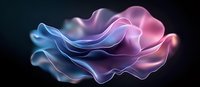 Ethereal flowing fabric in pink and blue creates abstract waves against dark background, glowing with luminescent light effect for luxury design projects.
