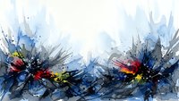 Abstract watercolor explosion with dynamic blue gray brushstrokes and vibrant red yellow accents creating energetic artistic movement for modern design projects.