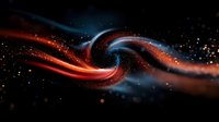 Abstract swirling pattern with glowing red and blue light trails against dark background, creating dynamic motion effect with sparkling particles and cosmic energy flow.