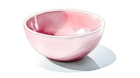 Pink ceramic bowl with soft watercolor effect and gentle shadow cast on white surface, isolated object suitable for culinary and tableware designs.