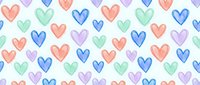 Seamless pattern with colorful watercolor hearts in pastel shades of blue, pink, green and purple on white background. Perfect for romantic designs.