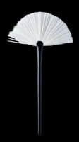Fan makeup brush with white bristles and black handle, isolated on transparent background. Ready for beauty clipart, t-shirt design, stickers, sublimation, and print on demand.
