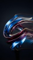 Flowing glass ribbons in blue and burgundy tones swirl against dark background, creating dynamic abstract motion. Suitable for modern design, technology, and creative projects.