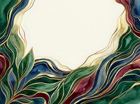 Elegant abstract liquid marble frame with flowing gold lines, emerald green, navy blue, and burgundy swirls on cream background, isolated design element for invitations, posters, and branding projects.