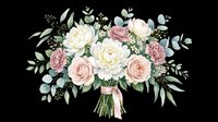Watercolor wedding bouquet with peonies, roses, and eucalyptus, isolated on transparent background. Ready for stickers, cards, t-shirt design, and print on demand.