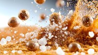 Explosive splash of cola drink with ice cubes and bubbles in motion against bright background, dynamic liquid refreshment photography with freeze action.
