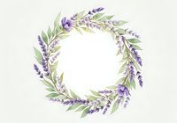 Delicate lavender wreath with green leaves on light background, elegant botanical circular design for wedding invitations and home decor.
