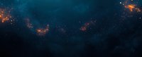 Cosmic panorama featuring glowing orange nebulae scattered across deep turquoise space background with twinkling stars and ethereal dust clouds. Suitable for astronomy themes.