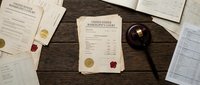 Legal documents with official seals and gavel on wooden desk representing law office paperwork and judicial proceedings for legal services.