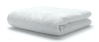 Folded white fluffy towel with soft texture, suitable for spa, hotel, bathroom, and hospitality design projects.