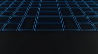 Neon blue grid lines form geometric pattern on dark background, creating digital perspective effect for technology and futuristic design projects.