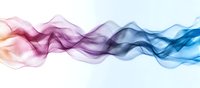 Flowing abstract smoke waves transition from warm pink and purple to cool blue tones on white background, creating dynamic motion effect for modern design projects.