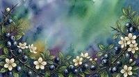 Watercolor illustration of wild berries and delicate white flowers with green foliage on soft blurred background, suitable for botanical designs and nature-themed projects.