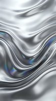 Liquid silver metallic waves with iridescent blue and green accents create an abstract flowing background suitable for modern design projects and contemporary visual content.