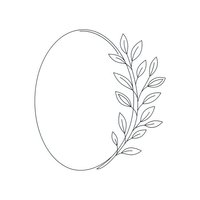 Elegant oval frame with botanical leaves branch outline on white background for wedding invitations and greeting cards.