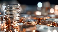 Stack of shiny coins with warm bokeh lights creating financial wealth and investment concept for business presentations and economic content.