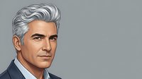 Mature man with silver hair and facial hair wearing dark blazer, isolated on gray background for corporate and professional design use.