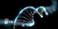 Glowing blue DNA helix structure on black background, representing genetic science, biotechnology, and medical research.