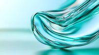 Flowing turquoise liquid creates elegant curved shapes against light background, capturing dynamic movement and transparency in smooth glossy waves.