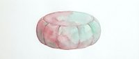 Watercolor painted ceramic bowl with soft pink and mint green gradient, isolated on white background for design projects and artwork applications.