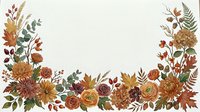 Autumn floral border with warm orange, brown and gold flowers, leaves and botanical elements on cream background for seasonal design projects.