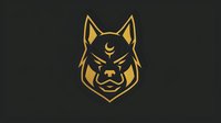 Stylized golden wolf head logo with mystical crescent moon symbol on dark background, minimalist geometric design for esports team or gaming brand identity.