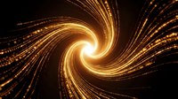 Golden spiral energy vortex with glowing light trails and particle effects on dark background for digital art and motion graphics projects.