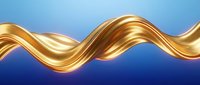 Golden liquid wave flowing smoothly against blue background, suitable for luxury branding, cosmetics packaging, and premium product advertising designs.
