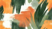 Abstract brushstroke pattern in orange, green and white colors with dynamic paint texture and expressive artistic strokes creating modern contemporary design.