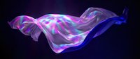 Flowing neon light waves with vibrant pink, purple, and blue gradients swirl against dark background, creating dynamic energy effect for modern design projects.