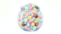 Colorful candy sweets in glass jar isolated on white background, perfect for confectionery, bakery, and candy shop designs, packaging, and illustrations.