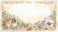 Watercolor woodland animals border frame with rabbits, squirrels and floral elements on cream background for invitations and nursery decor.