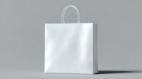 White paper shopping bag with handles on neutral gray background, isolated mockup for branding and retail design presentation. Clean minimalist style.