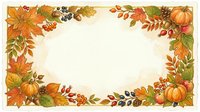 Autumn harvest frame with pumpkins, fall leaves, berries and botanical elements on cream background. Seasonal border design for thanksgiving, autumn celebrations and harvest-themed projects.