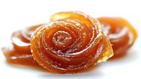 Golden amber honey swirls in elegant spiral formations creating organic flowing patterns on white background for culinary and wellness designs.